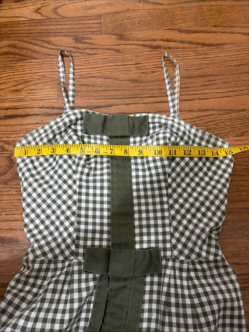 1950's Carolyn Schnurer Olive Green Gingham Bow-Accent Sundress Skort - Picture 8 of 11